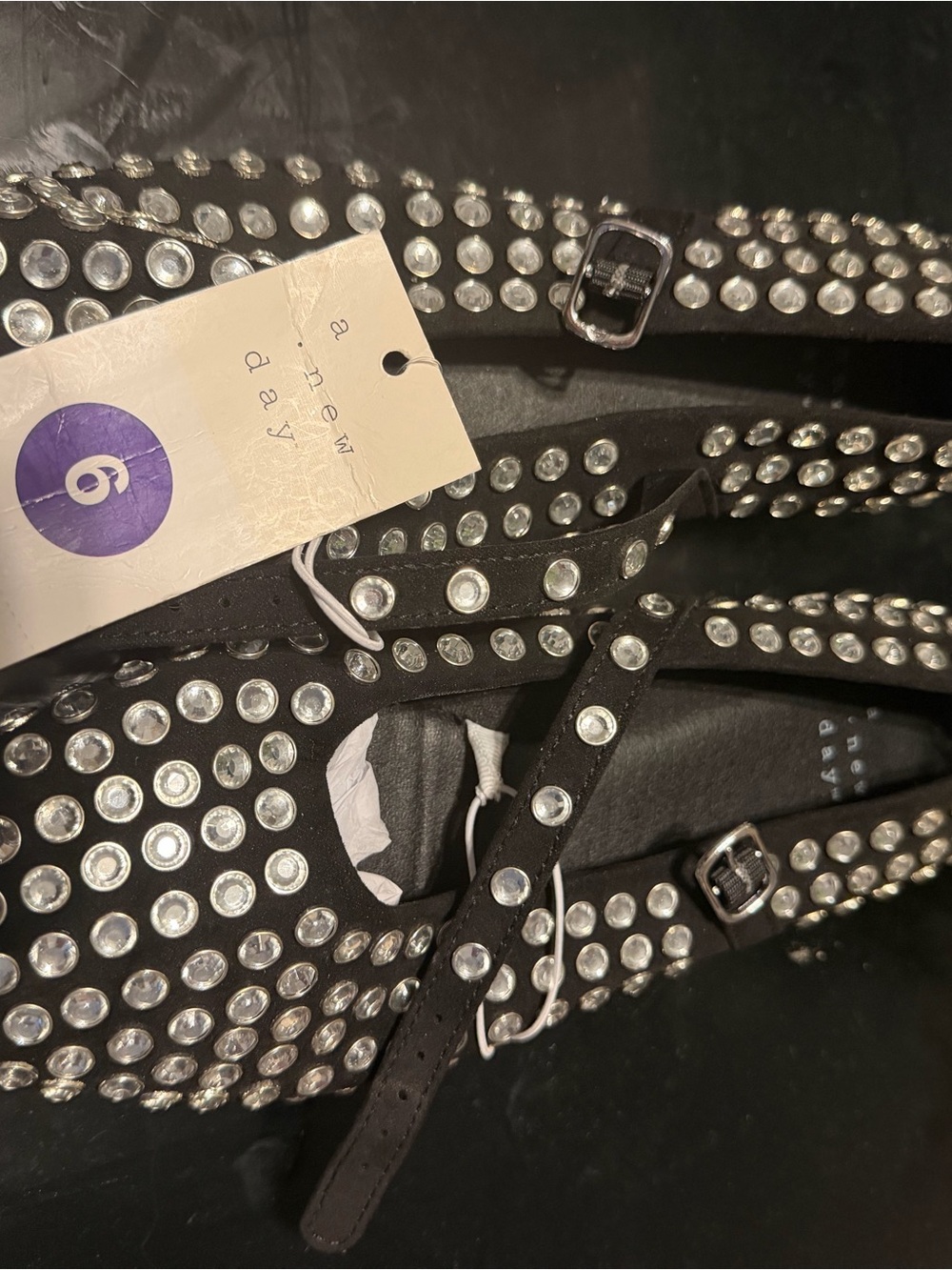 a new day Black Studded Women's Belt with Silver Accents